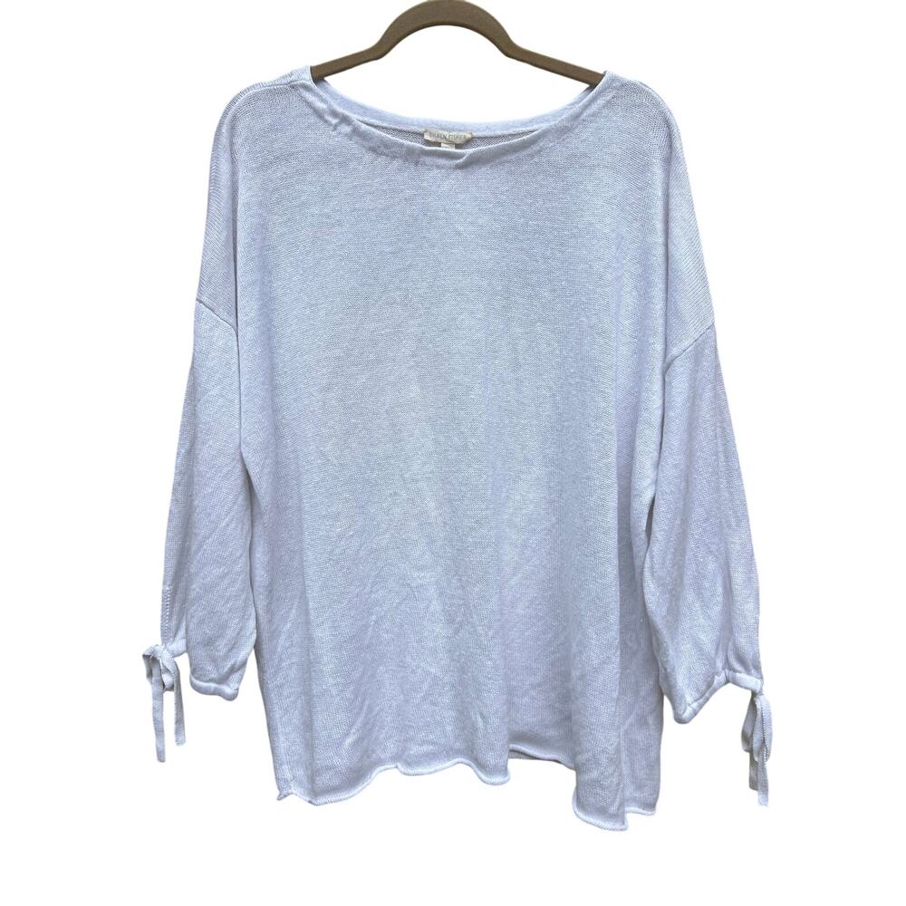 Eileen Fisher Women's Organic Linen Tie-Cuff Sweater 3/4 Sleeve Loose Knit Sz XL